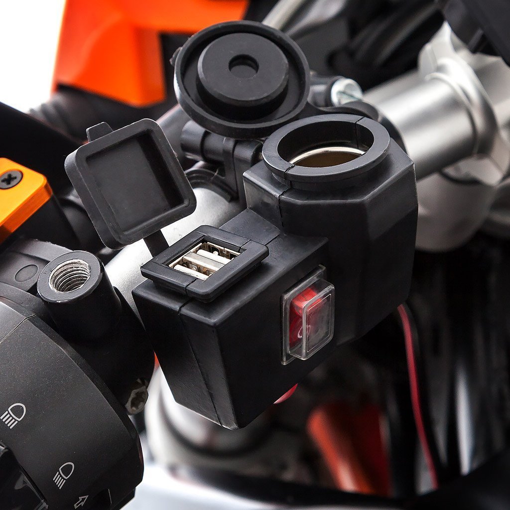 Motorcycle Handlebar Charger Mount 12V + Dual USB Charger - Ultimateaddons